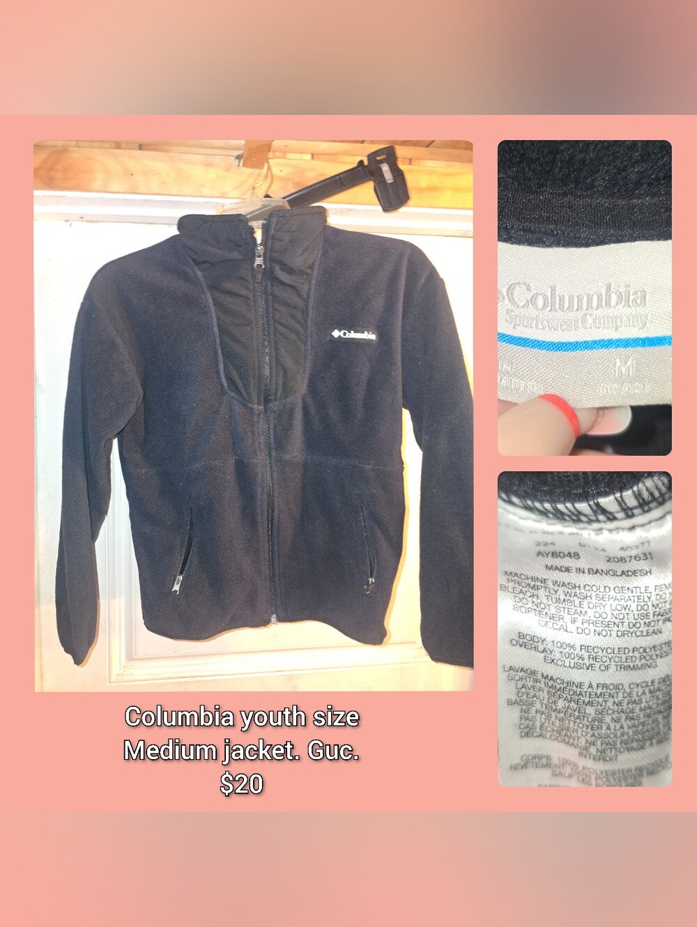 Columbia Youth Black Full-Zip Fleece Jacket